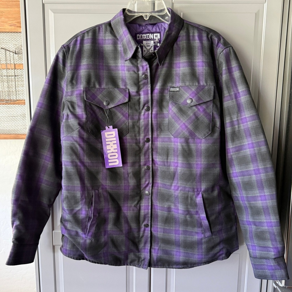 Dixxon Flannel Co.Womens Forum Quilted Plaid Flannel Jacket,Purple Black,L(NWT)